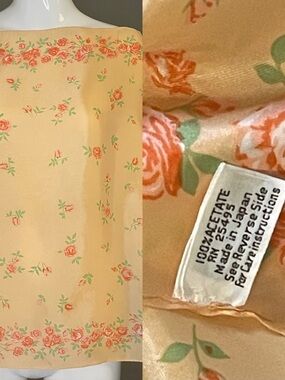 Vintage Tangerine Rose Print Scarf 23 In Excellent Condition
